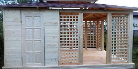 Беседка с хозблок за лятна резиденция със собствените си ръце