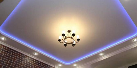 Снимка на тавани от гипсокартон с осветление